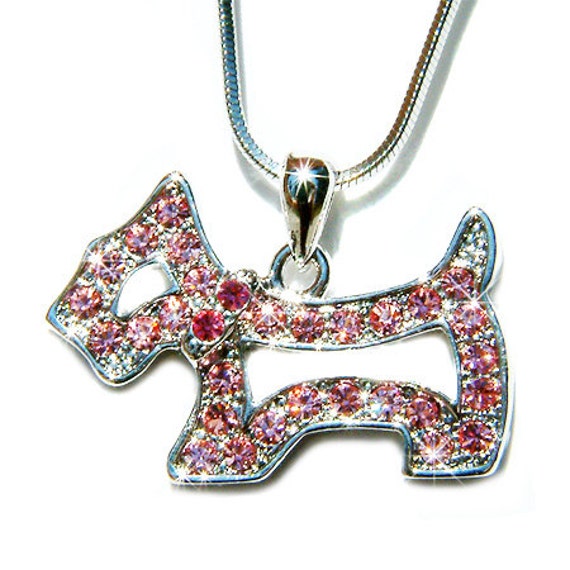 Swarovski Crystal Pink Scottie Hund Westie Scottish Anhänger Kette Halskette Weihnachten Bester Freund Geschenk Neu von Kashuen