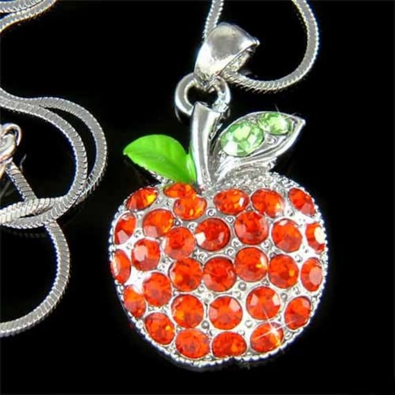 Swarovski Crystal Puffy Red Apple Halskette Obst Schmuck Lehrer Ausbilder Coach Wertschätzung Geburtstag Weihnachten Freund Geschenke New Sparkling von Kashuen