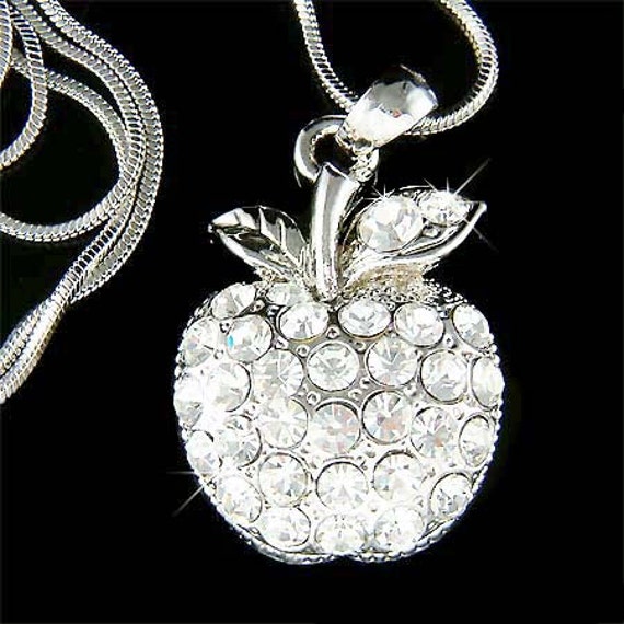 Swarovski Crystal Puffy Süßer Apfel Frucht Halskette Funkelnder Schmuck Lehrer Wertschätzung Geburtstag Weihnachten Freund Geschenk Neu von Kashuen