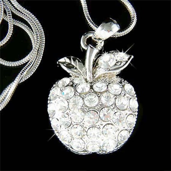 Swarovski Crystal Puffy Süßer Apfel Frucht Halskette Funkelnder Schmuck Lehrer Wertschätzung Geburtstag Weihnachten Freund Geschenk Neu von Kashuen
