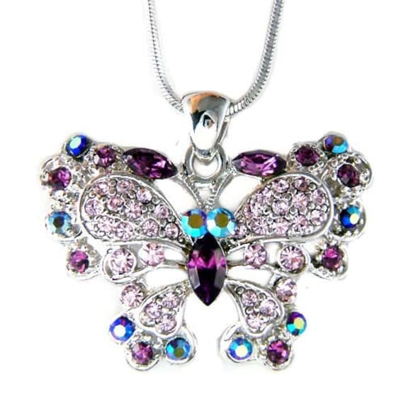 Swarovski Crystal Purple Butterfly Halskette, Braut Hochzeit Schmuck Muttertag Weihnachten 30.40.50.60.70.80.90.geburtstagsgeschenk von Kashuen