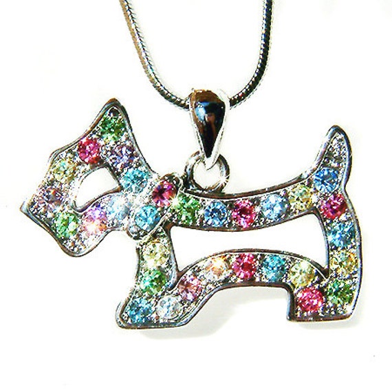 Swarovski Crystal Rainbow Scottie Hund Westie Scottish Anhänger Kette Halskette Weihnachten Bester Freund Geschenk Neu von Kashuen