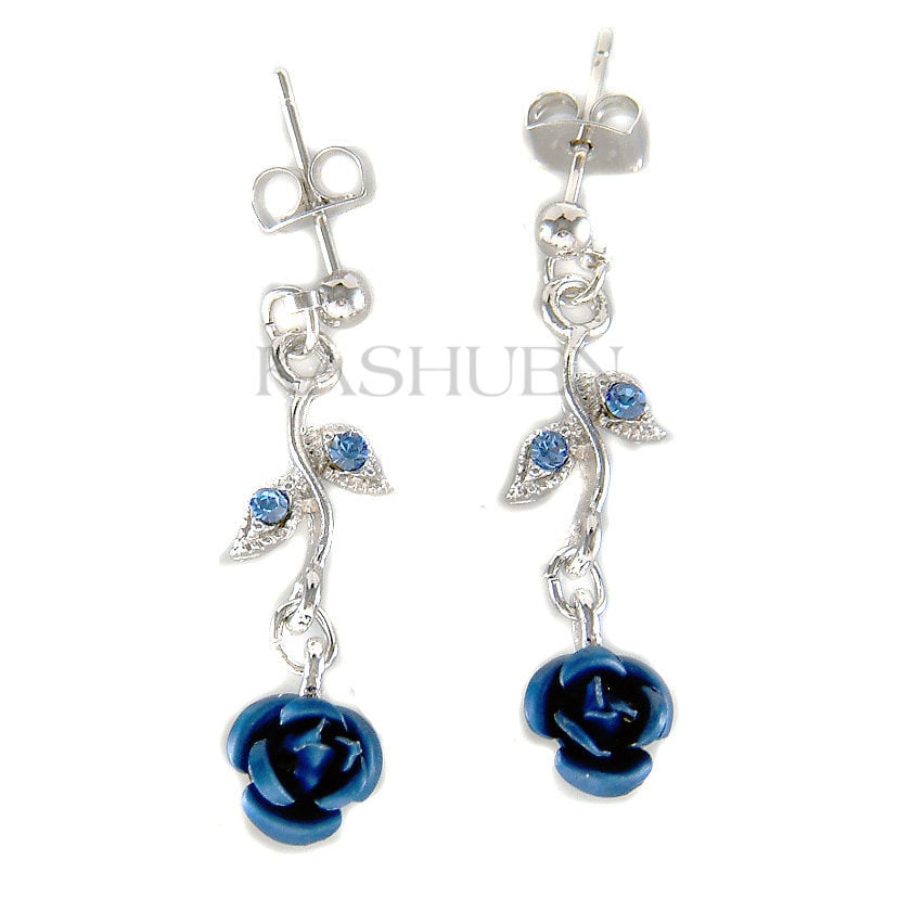 Swarovski Crystal Sapphire Königsblau Rose Ohrringe, Blume Blatt Floral Braut Hochzeit Brautjungfer Mutter Schwester Schmuck Geburtstag Geschenke von Kashuen