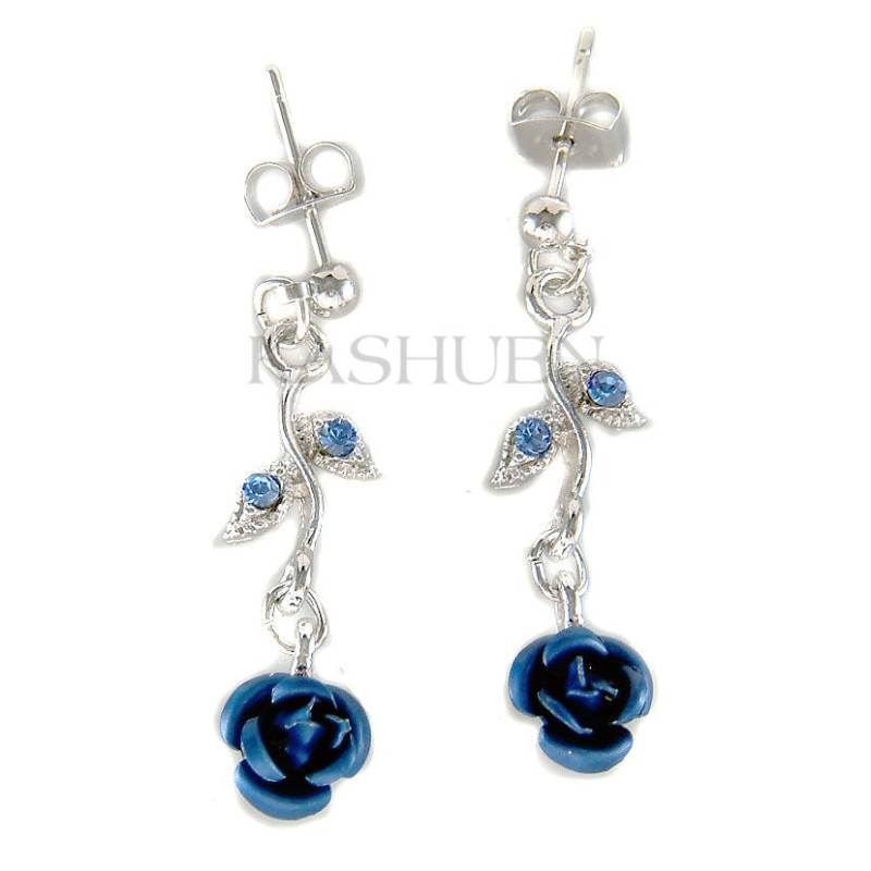 Swarovski Crystal Sapphire Königsblau Rose Ohrringe, Blume Blatt Floral Braut Hochzeit Brautjungfer Mutter Schwester Schmuck Geburtstag Geschenke von Kashuen