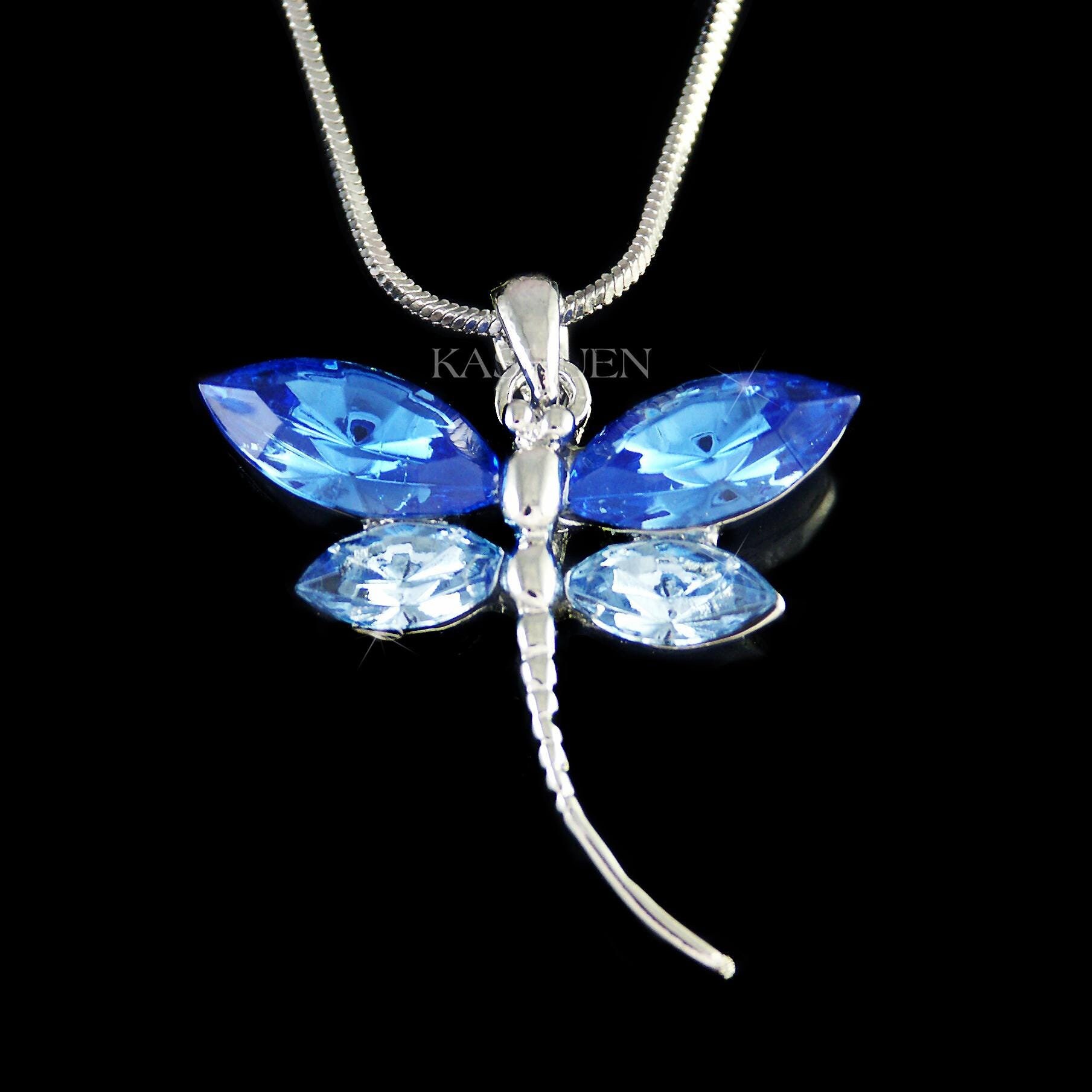 Swarovski Crystal Sapphire Royal Blau Libelle Halskette Brauthochzeits-Weihnachtsdenim-Andenken-Schmucksachen 60 70.80.90.geburtstags-Geschenke von Kashuen