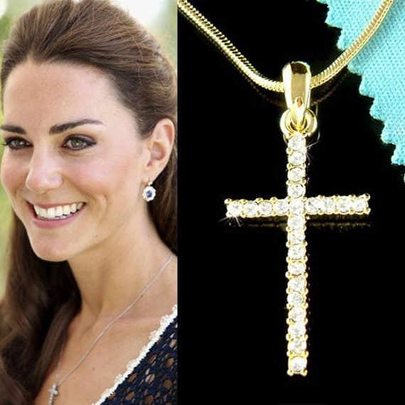 Swarovski Crystal Simple Gold Cross 14K Filled Halskette Zierliche Gott Vaterunser Jesus Christus Religiöser Schmuck Weihnachten Geburtstagsgeschenk von Kashuen