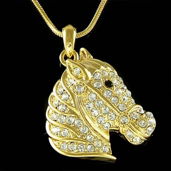 Swarovski Crystal Western Pferd Halskette Hengst Cowboy Cowgirl Saddlebred Hufeisen Rodeo Reiter Goldschmuck Weihnachten 50. Geburtstagsgeschenk von Kashuen