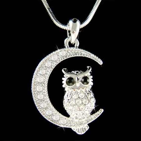 Swarovski Crystal Wise Teacher Eule Auf Halbmond Vogel Anhänger Kette Halskette Natur Tier Weihnachten Beste Freunde Halloween Geschenk Neu von Kashuen