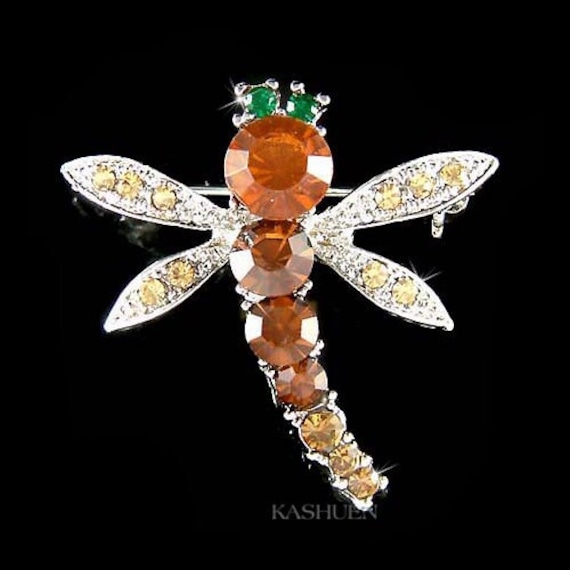 Swarovski-Kristall, Elegante Braune Libelle, Braut-Hochzeits-Pin-Brosche, Schmuck, Muttertag, Weihnachten, Beste Freundin, Geburtstagsgeschenk, Neu von Kashuen