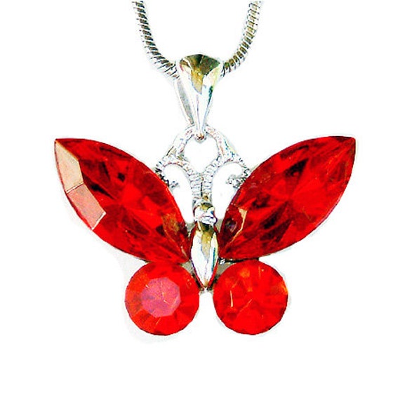 Swarovski-Kristall, Rote Schmetterlings-Halskette, Braut, Hochzeit, Weihnachten, Erinnerungsschmuck, 40., 50., 60., 70., 80., 90., 100 von Kashuen