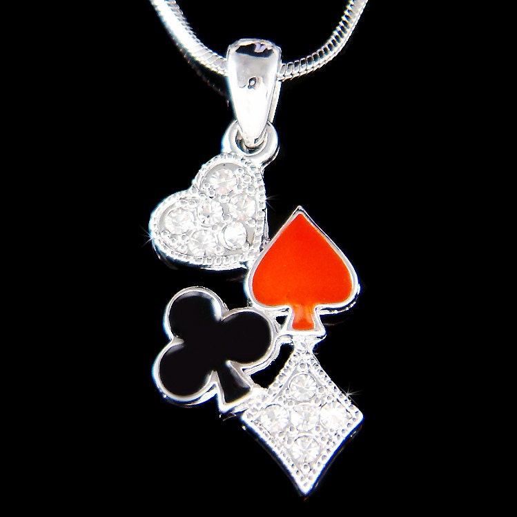 Swarovski-Kristall, Spielkartenspiele, Pik-Ass, Herz, Herzen, Diamanten, Clubs, Casino, Blackjack, Poker, Solitaire, Charm-Halskette, Unisex-Geschenk von Kashuen