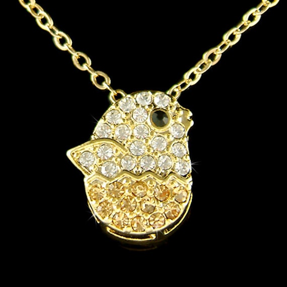 Swarovski-Kristall, Süße Baby-Ente, Ducky, Vogel, Birdie, Huhn, Küken, Chickie, Eierschale, Charm-Anhänger, Goldfarbene Halskette, Neues Geschenk von Kashuen
