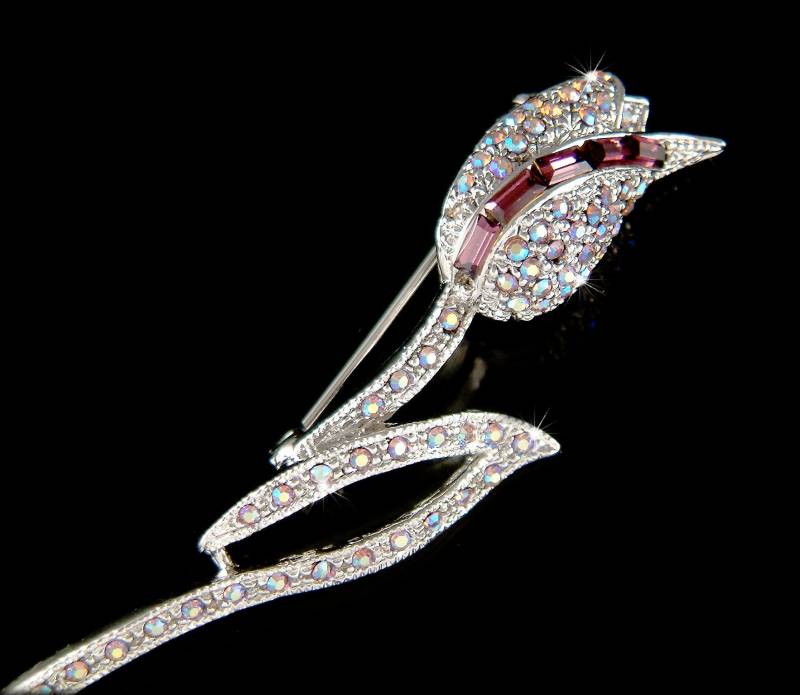 Swarovski Kristall 3 "Lila Tulpe Blumen Schmuck Anstecknadel Brosche Funkelnd Statement Muttertag Geschenk Weihnachten 50.60.70.geburtstag von Kashuen
