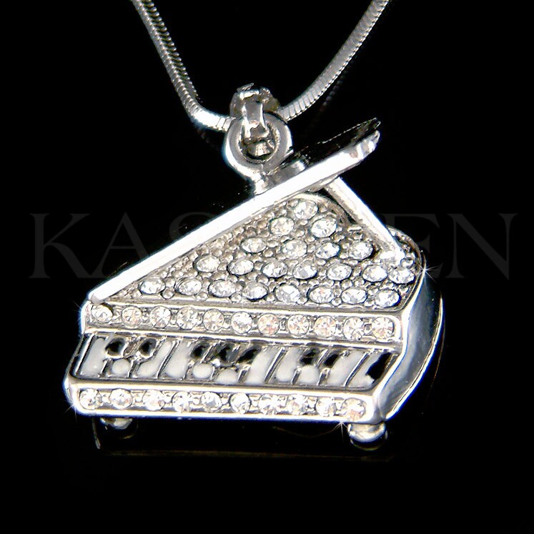Swarovski Kristall 3D Baby Flügel Schwarz Emaille Farbe Musikinstrument Charme Musik Halskette Musiker Lehrer Schüler Geschenk von Kashuen
