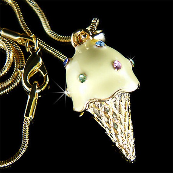 Swarovski Kristall 3D Banane Ananas Eis Kegel Halskette Mädchen Party Gold Essen Foodie Schmuck Weihnachten 9.10.12.13 Geburtstagsgeschenk von Kashuen