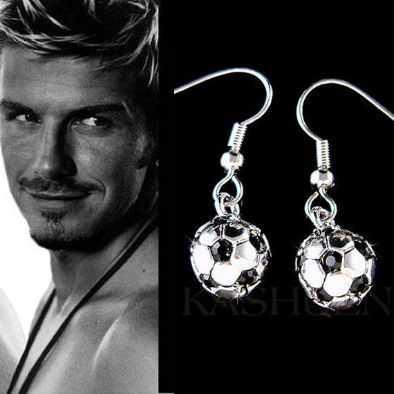 Swarovski Kristall 3D Fußball Schwarz Silber Baumeln Ohrringe Mama Damen Mädchen Sport Team Teammates Bester Freund Weihnachtsgeschenk Neu von Kashuen