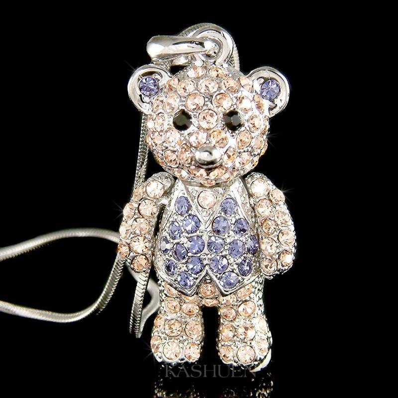 Swarovski Kristall 3D Großen Beweglichen Kuscheligen Teddybär Niedlichen Charme Tochter Halskette Schmuck Teenager Mädchen Weihnachten Bester von Kashuen