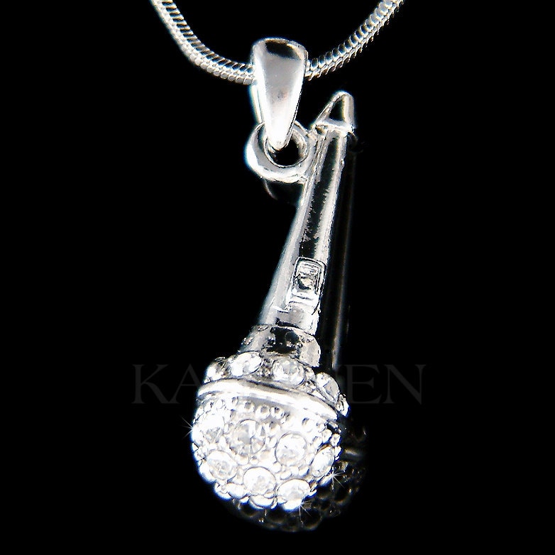 Swarovski Kristall 3D Mikrofon Mic Star Mc Musik Singer Band Vocal Anhänger Kette Gig Halskette Schmuck Bester Freund Bff Familie Weihnachtsgeschenk von Kashuen