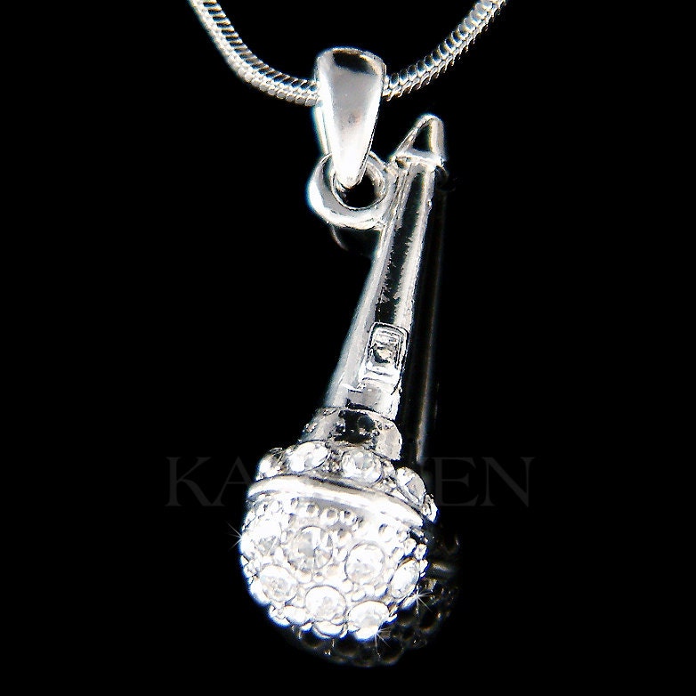 Swarovski Kristall 3D Mikrofon Mic Star Mc Musik Singer Band Vocal Anhänger Kette Gig Halskette Schmuck Bester Freund Bff Familie Weihnachtsgeschenk von Kashuen