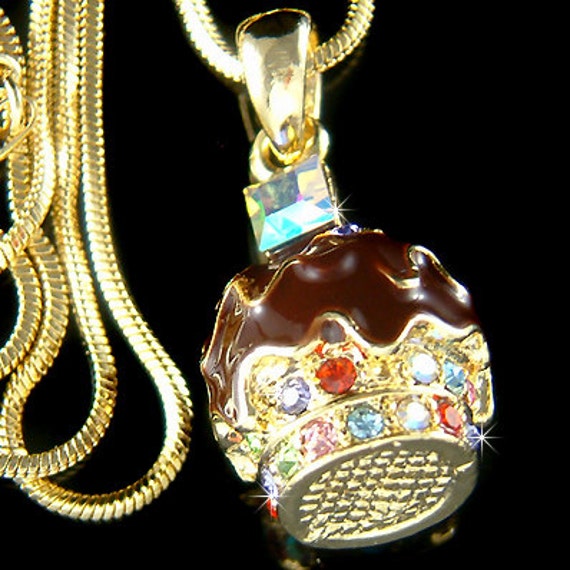 Swarovski Kristall 3D Schokolade Cupcake Party Dusche 7. 8. 9. 10. 11. 12. Alles Gute Zum Geburtstag Halskette Schmuck Backen Liebhaber von Kashuen