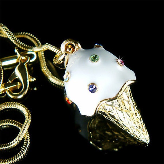 Swarovski Kristall 3D Vanille Eistüte Mädchen Party Dusche Charm Anhänger Goldton Kette Halskette Schmuck Geburtstag Weihnachtsgeschenk von Kashuen