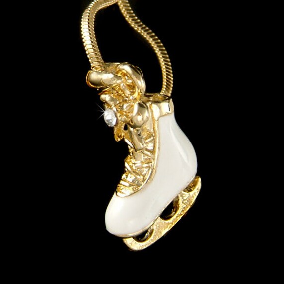 Swarovski Kristall 3D Weiß Eis Eiskunstlauf Hockey Schuhe Skate Gold Halskette Wintersport Schmuck 9. 10. 13. Geburtstag Weihnachtsgeschenk von Kashuen