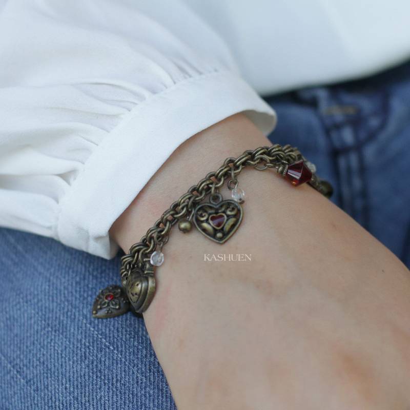 Swarovski Kristall Antik Gold Bronze Liebe Herz Baumeln Charms Knebel Armband Schmuck Weihnachten Freunde Turn 30 30.geburtstag Geschenk von Kashuen