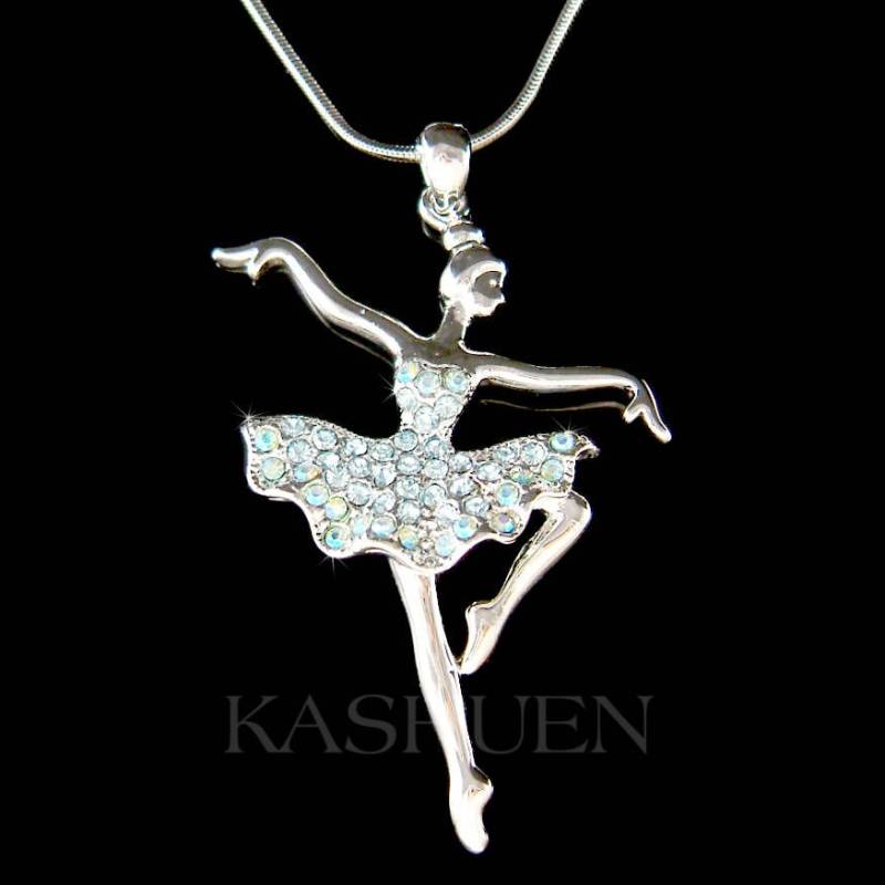 Swarovski Kristall Aqua Baby Blau Große Ballerina Ballett Tanz Mädchen Tänzer Tanzen 18 "Kette Schmuck Bester Freund Trainer Weihnachtsgeschenke von Kashuen