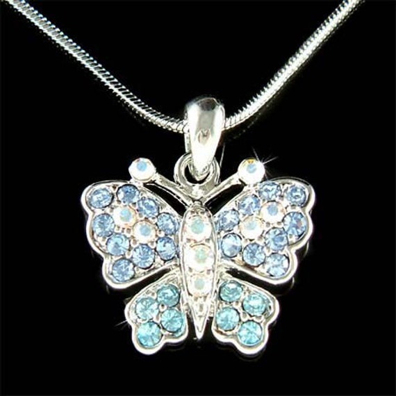 Swarovski Kristall Aqua Baby Blau Schmetterling Braut Hochzeit Charme Anhänger Kette Halskette Schmuck Beste Freundin Muttertag Weihnachten Geschenk von Kashuen
