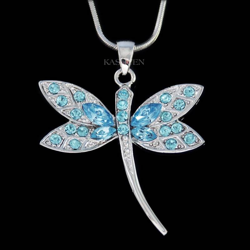 Swarovski Kristall Aqua Blau Libelle Halskette Braut Hochzeit Andenken Schmuck 50.60.70.80.90.100 Geburtstag Geschenk von Kashuen