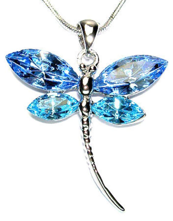 Swarovski Kristall Aqua Blau Libelle Halskette Braut Hochzeit Schmuck Andenken 50.60.70.80.90.100 Geburtstag von Kashuen
