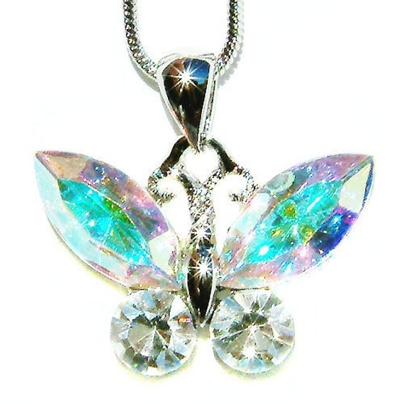 Swarovski Kristall Aurora Borealis Schmetterling Halskette Braut Hochzeit Schmuck Weihnachten 30.40.50.60.70.80.geburtstags-Andenken Geschenk von Kashuen