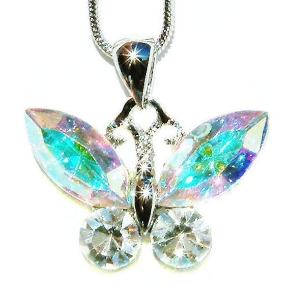 Swarovski Kristall Aurora Borealis Schmetterling Halskette Braut Hochzeit Schmuck Weihnachten 30.40.50.60.70.80.geburtstags-Andenken Geschenk von Kashuen