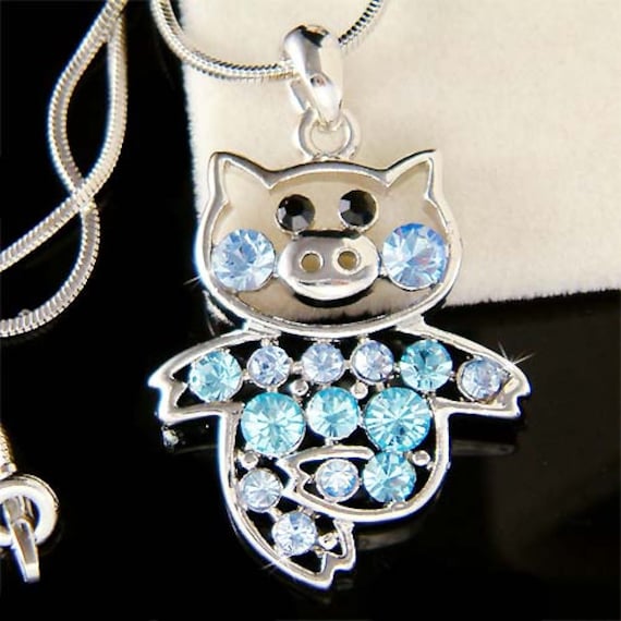 Swarovski Kristall Baby Blau Pig Schweinchen Halskette Süße Weihnachten 13. 14. 15. 16. 17. 18. 19. 20. 25. 30. 35. 40 Geburtstagsgeschenk von Kashuen