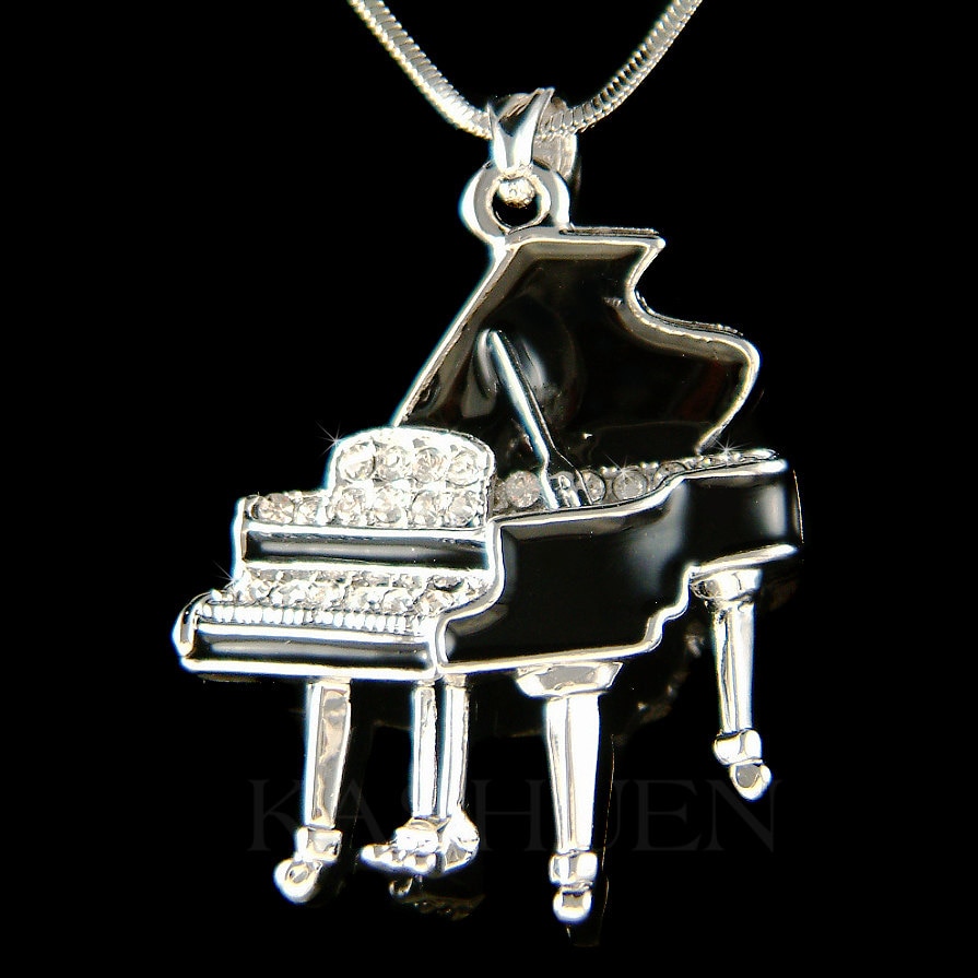 Swarovski Kristall Baby Flügel Halskette, Schwarze Emaille Farbe Musikinstrument Charme, Musik Musiker Lehrer Ausbilder Schüler Schmuck von Kashuen