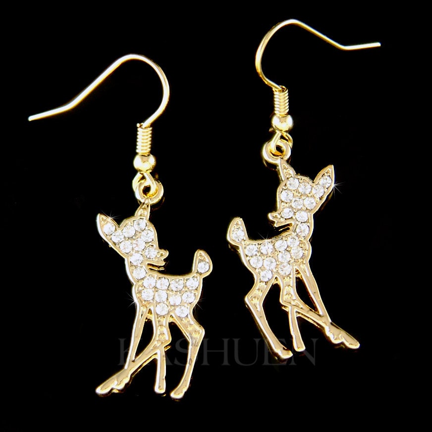 Swarovski Kristall Bambi 14K Gold Filled Ohrringe Deer Rehkitz Baumeln Schmuck Enkelin Weihnachten 16.18.20.25.30.40 Geburtstag Geschenke von Kashuen