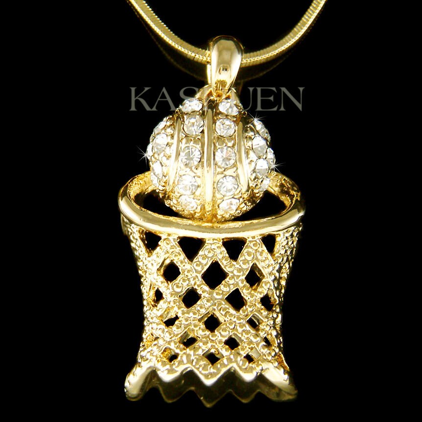 Swarovski Kristall Basketball Halskette, B Ball Schmuck Hoop Team Sport Anhänger, Netz Charm Kette 15.16.18.20.geburtstag Weihnachtsgeschenke von Kashuen
