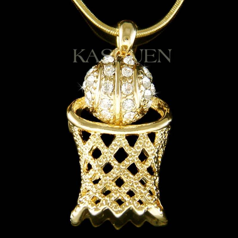 Swarovski Kristall Basketball Halskette, B Ball Schmuck Hoop Team Sport Anhänger, Netz Charm Kette 15.16.18.20.geburtstag Weihnachtsgeschenke von Kashuen