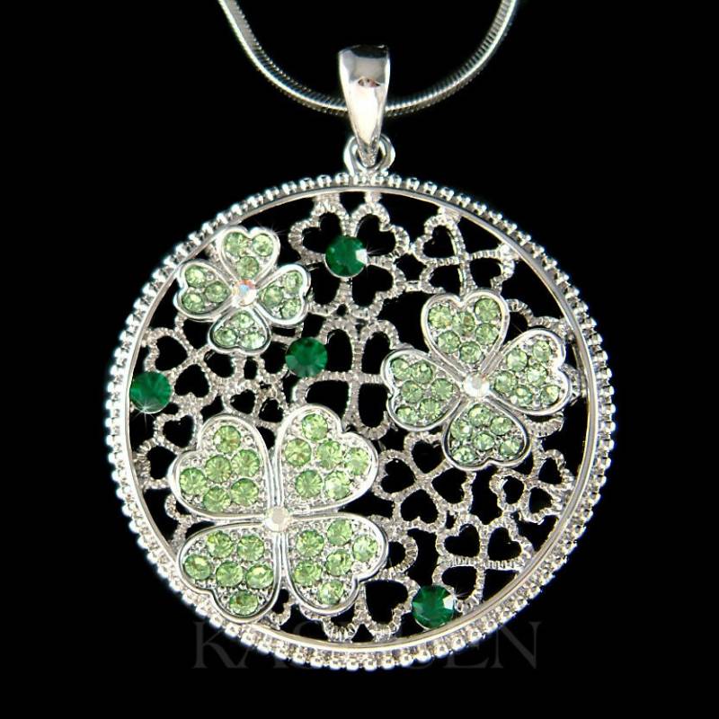 Swarovski Kristall Big Green 4 Blatt Klee Halskette St. Patrick's Patty Day Lucky Shamrock Kreis Der Liebe Irish Geburtstag Weihnachtsgeschenke von Kashuen