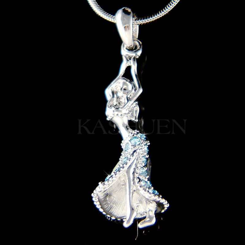 Swarovski Kristall Blau 3D Hula Bauchtanz Mädchen Ballsaal Tänzerin Tanzen Halskette Schmuck Hawaii Hawaiian Souvenir Weihnachten 30 von Kashuen
