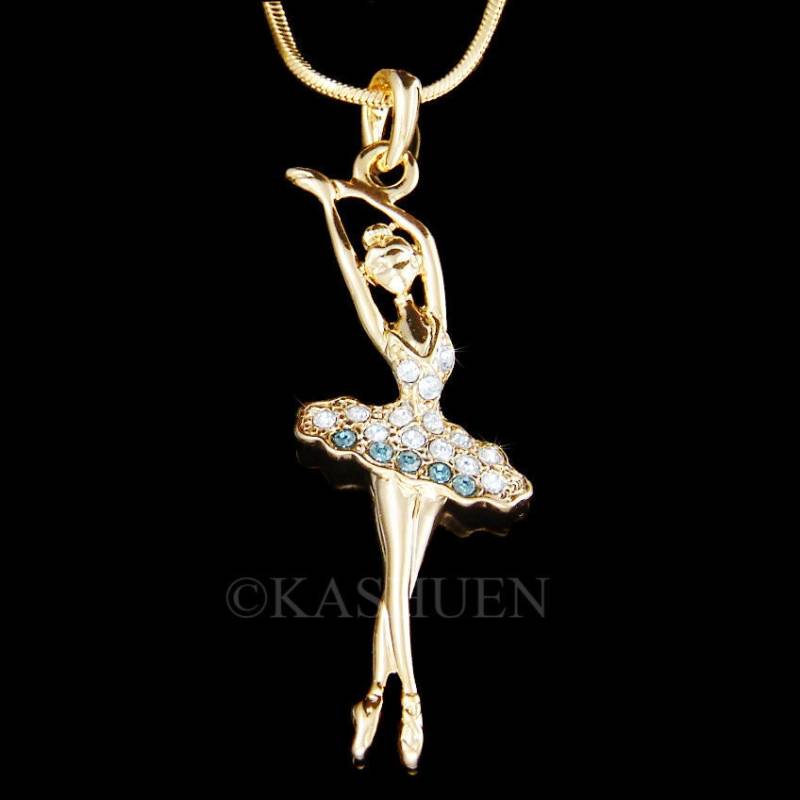 Swarovski Kristall Blau Ballerina Gold Halskette Ballett Tanz Mädchen Tänzerin Tanzend Der Schwanensee Nussknacker Schmuck Weihnachten 16 von Kashuen