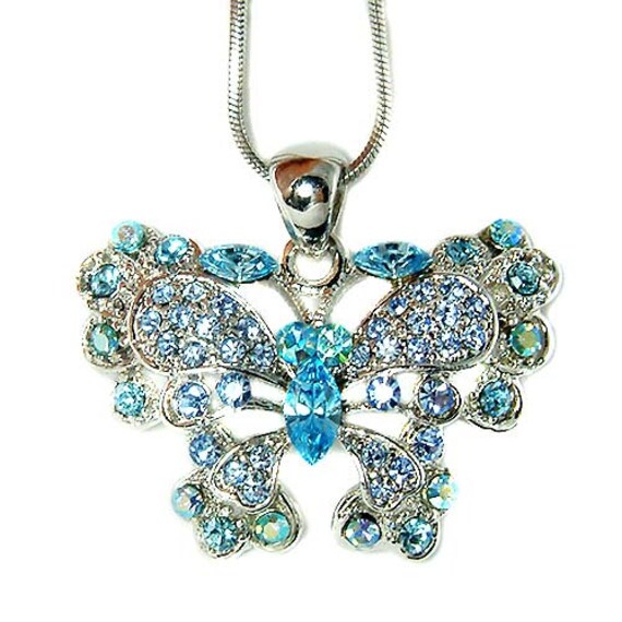 Swarovski Kristall Blau Butterfly Halskette Braut Hochzeit Schmuck Muttertag Weihnachten 40.50.60.70.80.90.100.geburtstag Geschenk von Kashuen