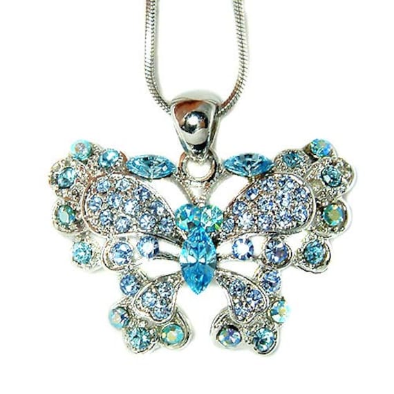 Swarovski Kristall Blau Butterfly Halskette Braut Hochzeit Schmuck Muttertag Weihnachten 40.50.60.70.80.90.100.geburtstag Geschenk von Kashuen