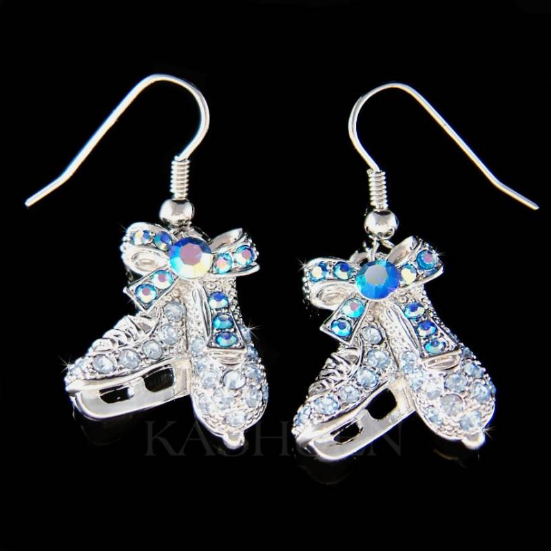 Swarovski Kristall Blau Eiskunstlauf Hockey Mom Schuhe Skate Charm Sterling Silber Baumeln Ohrringe Mädchen-Frauen Schmuck Weihnachtsgeschenke von Kashuen