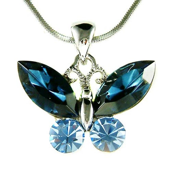 Swarovski Kristall Blaue Schmetterling Halskette Braut Hochzeit Weihnachten Erinnerung Andenken Schmuck 40. 50. 60. 70. 80. 90. 100 von Kashuen