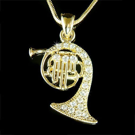 Swarovski Kristall Brass Gold French Horn Halskette Cornet Musik Schmuck Weihnachten 20. 30. 40. Geburtstag Geschenk von Kashuen