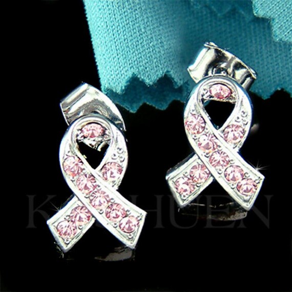 Swarovski Kristall Brustkrebs Ohrringe Pink Ribbon Bewusstsein Stud Post Schmuck Familie Unterstützung Frau Tochter Bester Freund Weihnachtsgeschenk von Kashuen