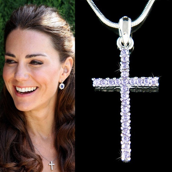 Swarovski Kristall Einfache Lila Kreuz Halskette Zierliche Gott Herren Gebet Jesus Christus Religiöse Schmuck Weihnachten von Kashuen