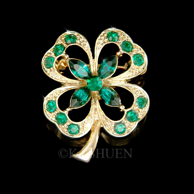 Swarovski Kristall Emerald Grün St. Irish Patrick's Paddy Day Lucky 4 Four Leaf Clover Shamrock Good Luck Gold T Pin Brosche Schmuck Geschenk von Kashuen