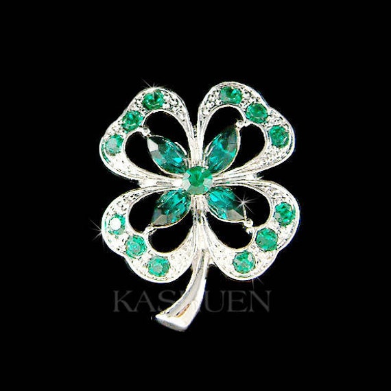 Swarovski Kristall Emerald Grün St. Patricks Tag Glück Vier Blatt Kleeblatt Viel Pin Brosche Schmuck Mom Weihnachtsgeschenk von Kashuen